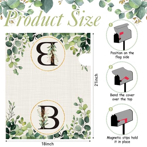 Image of Tiamon Monogrammed B Mailbox Covers Magnetic Eucalyptus Welcome Letter Box Wrap Standard Size 21x18 Inch Spring Summer Leaves Mailbox Decor Eucalyptus Letter Numbers Decoration for Outdoor Garden Yard