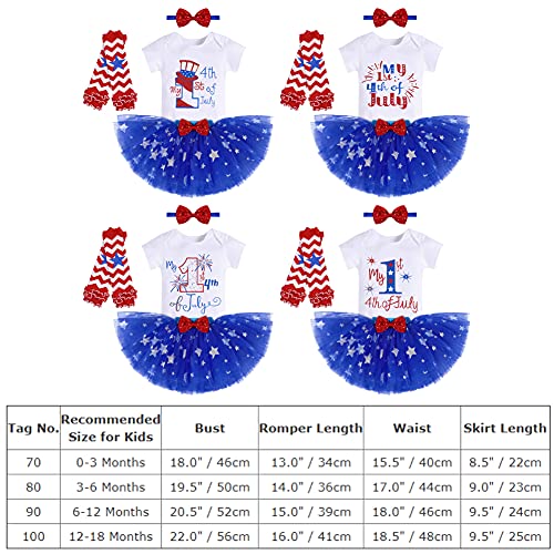 Iwemek My 1St 4Th Of July Baby Girls Outfit Short Sleeve Romper Bodysuit Shiny Star Tutu Skirt Set Sequin Bowknot Headband Stripes Leg Warmers Independence Day 4Pcs Clothes Set White July 0-3 Months #TOP6