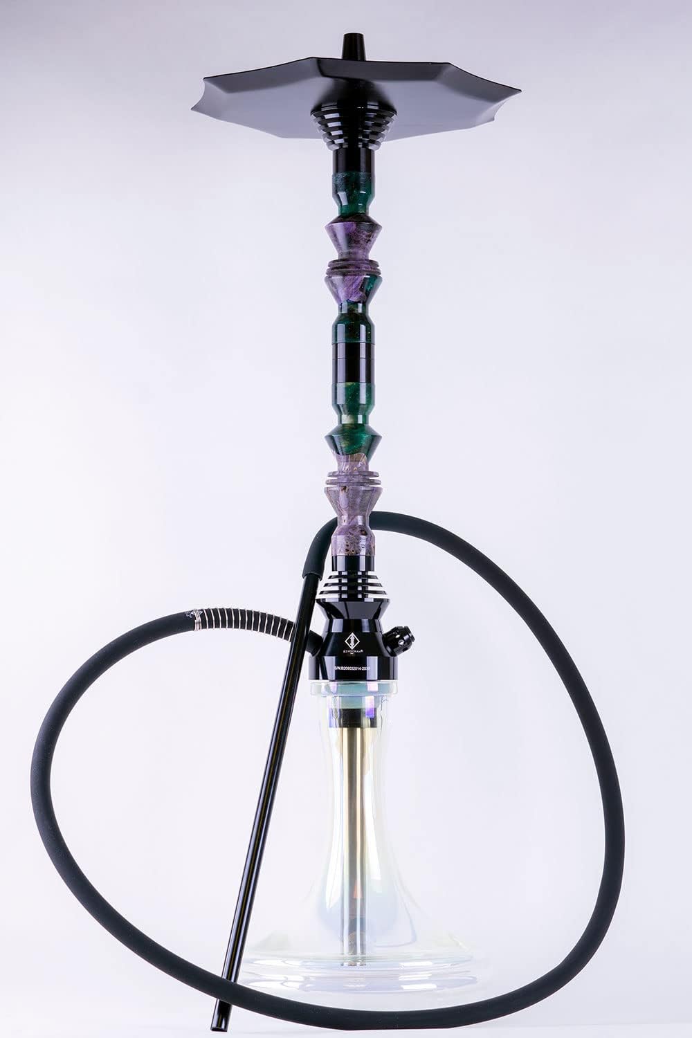 B2 Hookah Precious Cut Collection Double Green Galaxies & Purple Stabilized Wood INCLUDES MATCHING VASE