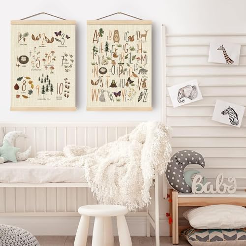 Image of Boat Wades Numbers Animals Alphabet Poster Hanger Frame Set of 2, Forest Animal ABC 123 Educational Wall Art Hanging Banner Decor for Nursery Playroom Classroom Homeschool,12x16