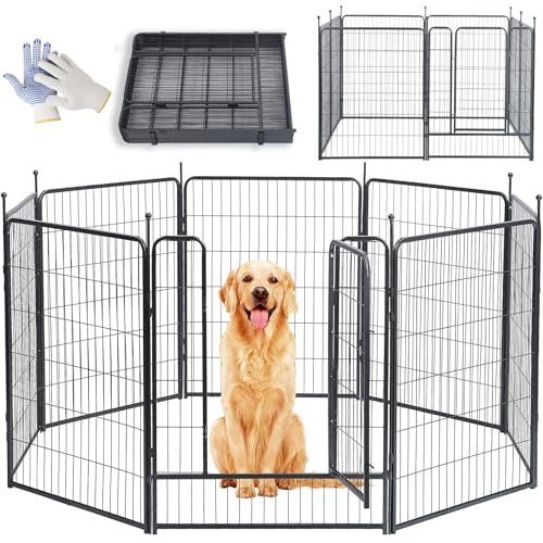 Image of Dog Playpen,32 /40 /45 Inch Height in Heavy Duty, Folding Indoor Outdoor Anti-Rust Dog Exercise Fence, Portable Pet Playpen with Door for Large Medium Small Dogs and Pet (8 Panels, 40 Inch) Silver