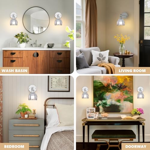 Image of Vintage Battery Operated Wall Sconce, Smoky Gray Tulip Glass Lampshade Wireless Rechargeable Battery Powered LED Wall Light with Remote Dimmable for Bedside Bedroom Living Room, Silver, Set of 2
