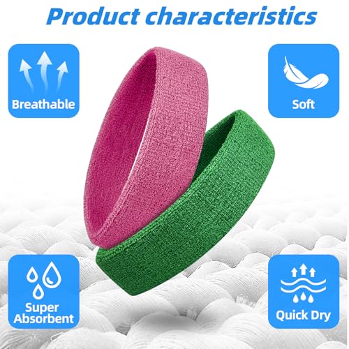 Image of Sweatbands Sport Headbands for Men & Women, 12 Pcs Sweat Head Bands Moisture Wicking Sport Headband Cotton Sweatbands for Basketball, Athletic Exercise, Running