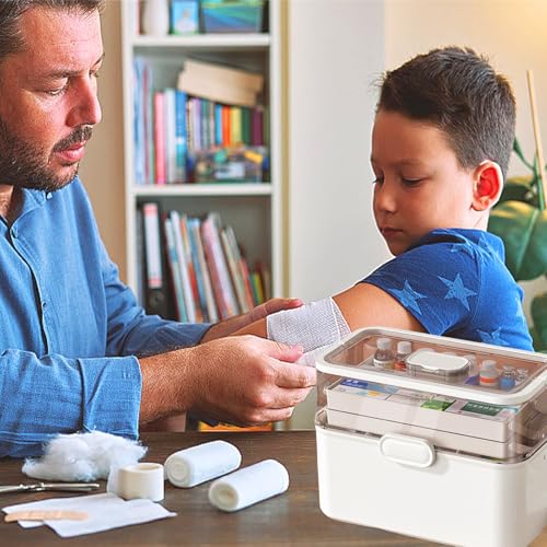 Image of ZLY First Aid Box, 3-Tier First Aid Container Empty with Mini Box,11.2in Accessory Storage Organizer, Craft Boxes for Storing Accessory First Aid Supplies, Crafts, Sewing Tools, Art Supplies