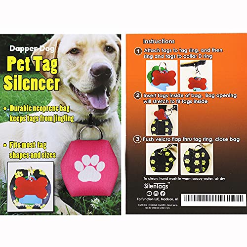 Image of Dapper Dog - Dog Tag Silencer with Tag Ring (Pink with Large White Paw Print) (Pink)