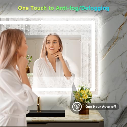Image of 40x30 Inch RGB LED Bathroom Mirror Front Light and RGB Backlit Lighted Vanity Mirror for Bathroom Wall Mounted Dimmable Anti Fog Memory Shatter-Proof IP54 Waterproof Horizontal /Vertical