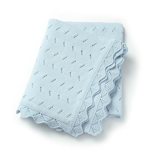 Loyfoky Coperta per Bambini Traforata 100% Cotone Traspirante per Lettino e Passeggino per Neonati Ragazzo Ragazza, Swaddle, Cameretta 100x80cm Blu