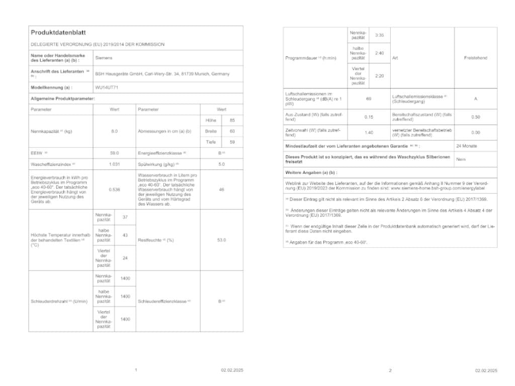 Siemens iQ500 WU14UT71 Unterbau-Waschmaschine 8 kg 1400 UpM Antiflecken-System smartFinish speedPack L Nachlegefunktion