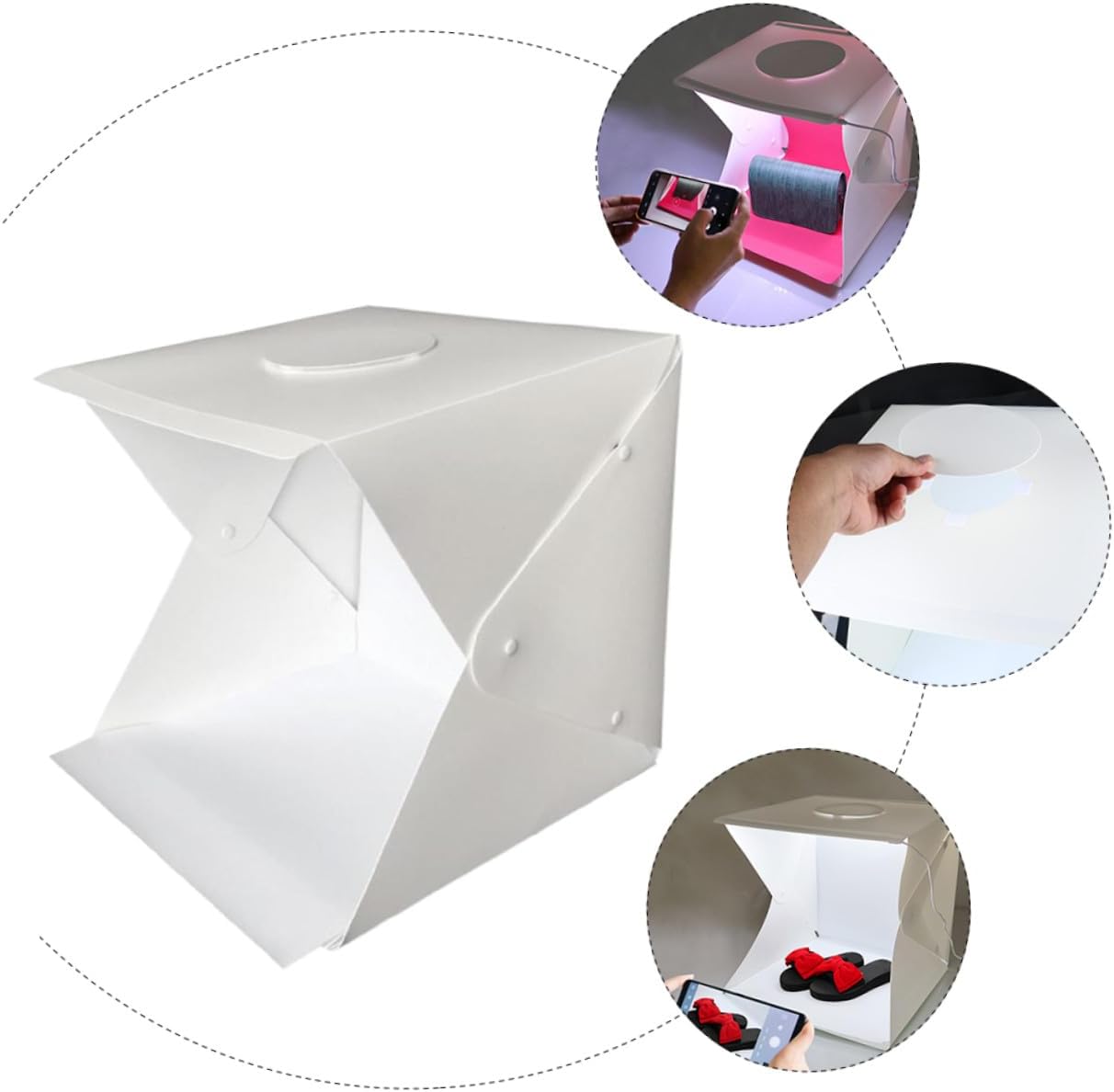 Portable 40cm Small Photography Light Box with Dual LED Strips, Foldable Photo Shooting Tent Kit with Two Color Backgrounds, Professional Studio Prop for Product and Food
