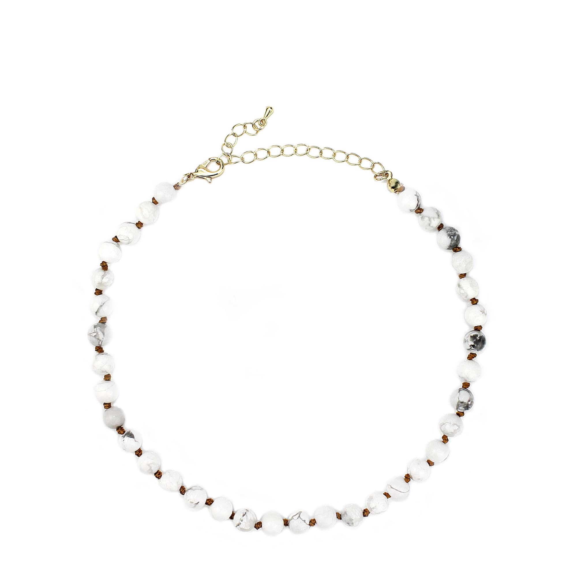 POMINA Real Amazonite Natural Gemstone Beaded Choker Necklace Semi Precious Stone Choker for Women Teen