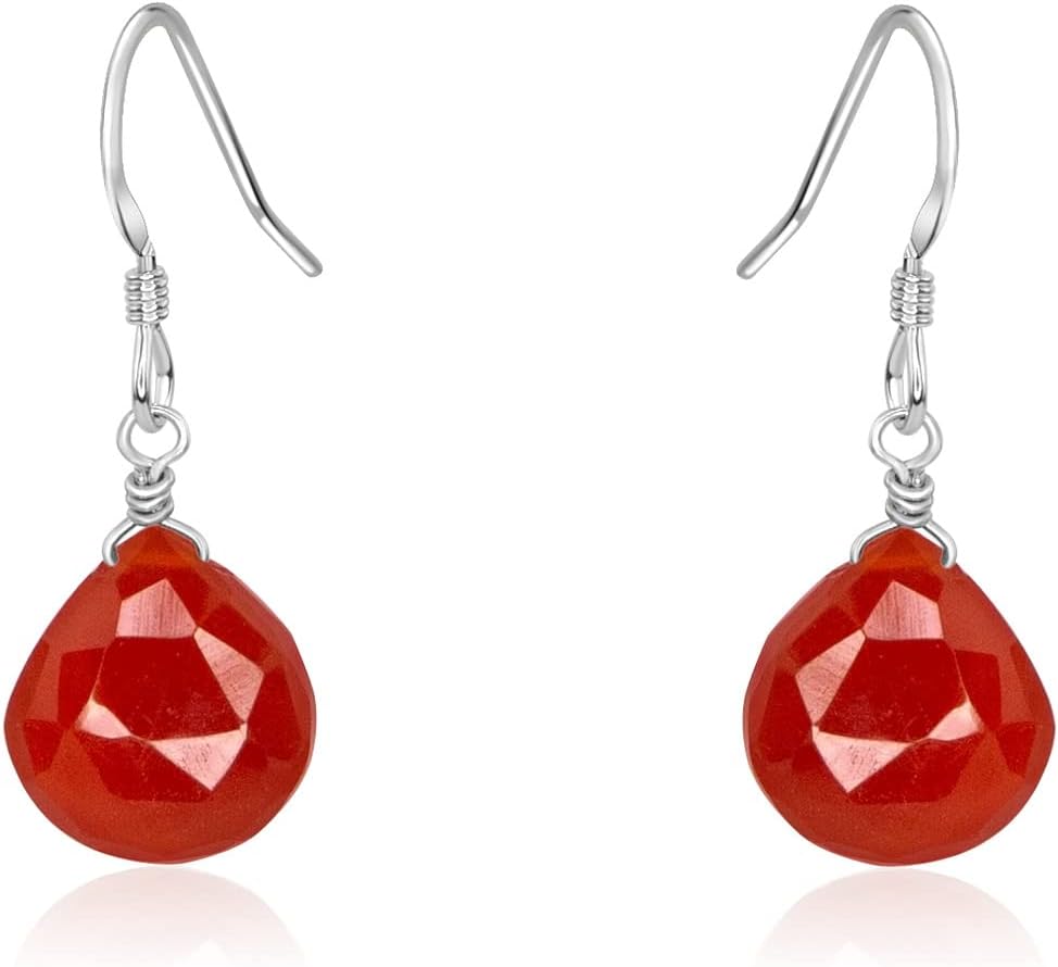Carnelian Teardrop Earrings in Sterling Silver