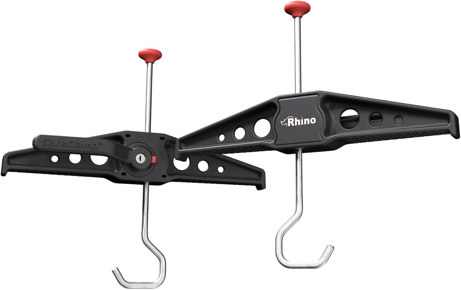 Rhino SafeClamp Ladder Clamps - Quick One-Touch Ladder Roof Mount System with Durable Composite & Stainless Steel - TÜV Approved, 5X Faster Than Traditional Clamps - Red & Black Design (1 Pair)