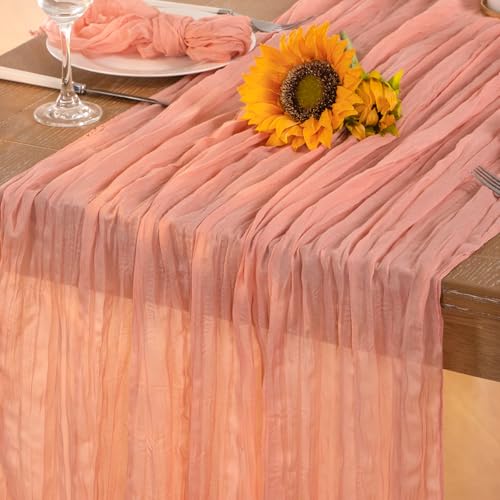 DeZerlor - Chemin de table en étamine rose corail pour printemps et Pâques - Chemin de table...