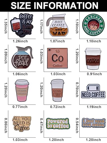Coffee-Themed Enamel Pins Set – Funny Coffee Lover Pins for Backpacks, Jackets, Hats, Gifts – Collectible Metal Lapel Pins for Coffee Enthusiasts, Students, Office Workers – 12-Pack4