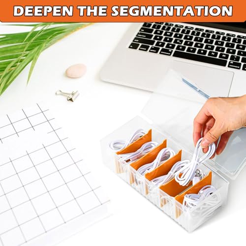 Bofanze 2 STK Transparent Kabel Organizer Box Kabel Aufbewahrungsbox Ladekabel Organizer Box Kabel Management Box mit Deckel Ladekabel Organizer Box mit 5 Herausnehmbare Trennwände für Kabel