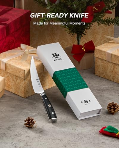 Image of KYOKU 6 in. Japanese Boning Knife, Samurai Series Wide Curved Knife for Boning with Pakkawood Handle, German 1.4116 Stainless Steel Full Tang Meat Deboning, with Protective Sheath & Gift Box