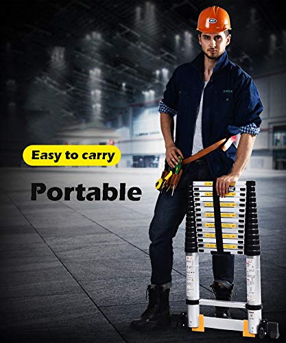 6.2M | 20ft Telescopic Aluminium Extension Ladder with Hook, Portable Extendable DIY Folding Straight Ladder for Home Loft Office Engineering Household