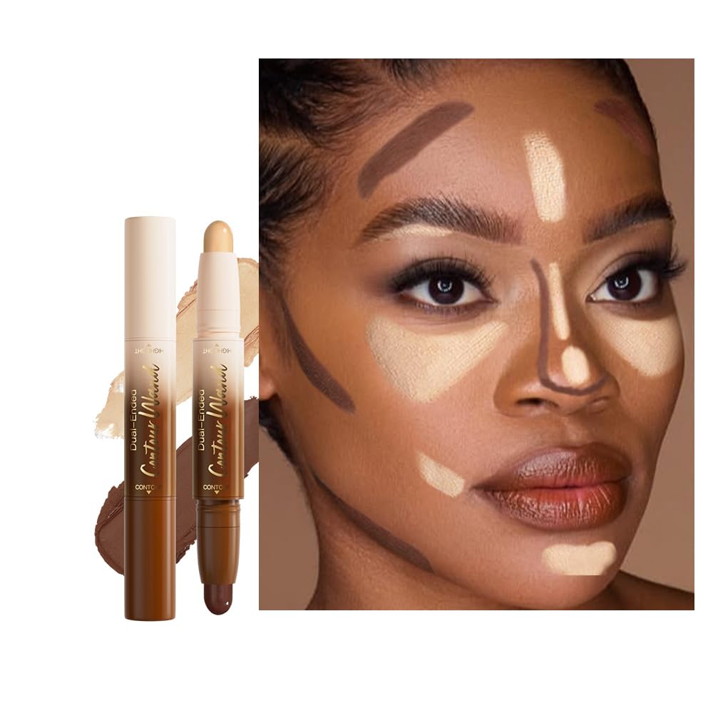 QIDSTERS 2in1 Cream Contour Highlighter Stick, Rich | Neutral Bronzer, Dual-Ended Sculpting Stick, Long Lasting Waterproof, No Smudging, Suitable for