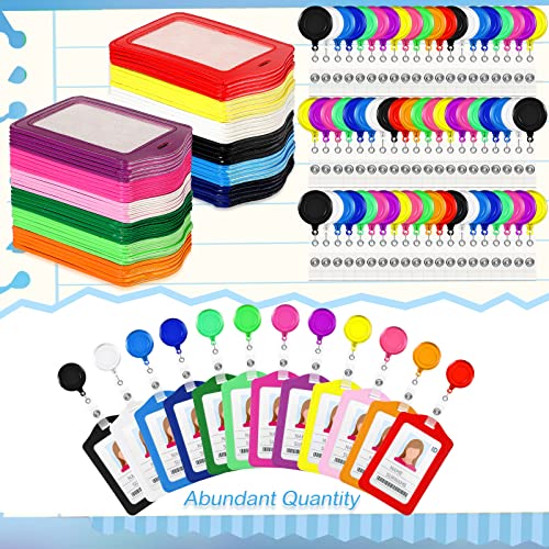 60 Sets Retractable Badge Reels, PU Leather Name Badge Holder, Multicolor ID Holder Key Card Holder Vertical ID Badge with Reel Clip for Office Business Worker Teachers Students Nurses Doctor by Eersida - Image 2