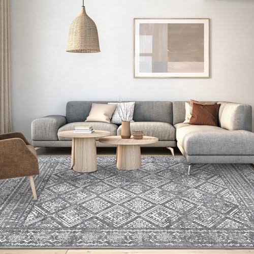 GarveeHome 5x7 Boho Distressed Washable Rug Indoor Soft Low Pile Anti-Slip Aesthetic Vintage Non-Shedding Throw Carpet for Living Room Bedroom Farmhou