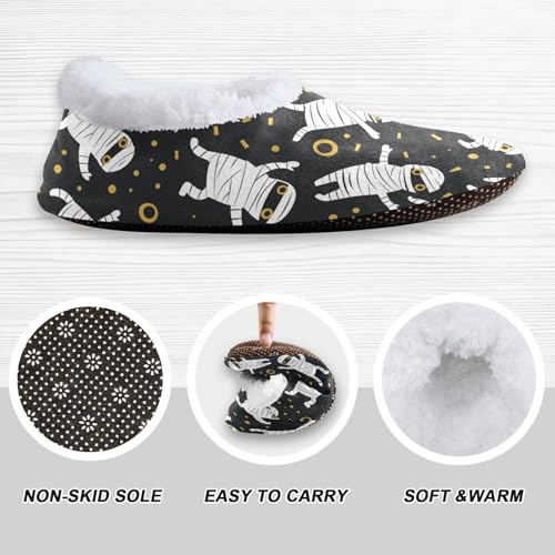 Halloween Mummy Fuzzy Memory Foam Closed Back Slippers for Women Men Knit Fleece Lined House Shoes with Anti-Skid Sole Warm Socks for Hotel Outdoor Indoor Bedroom3