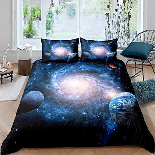 Feelyou Galaxy Bedding Set Universe Planets Nebula Duvet Cover for Kids Boys Girls Outer Space Galaxy Comforter Cover Astronomy Bedspread Cover Bedroom Collection 3Pcs Full Size