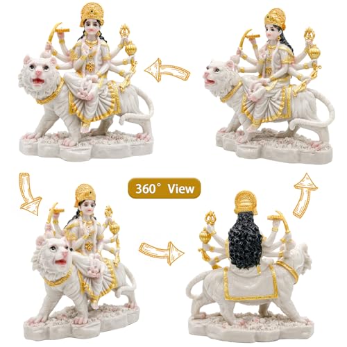 Estatua de Durga Mata de 8.5 pulgadas en color mármol miniatura 5