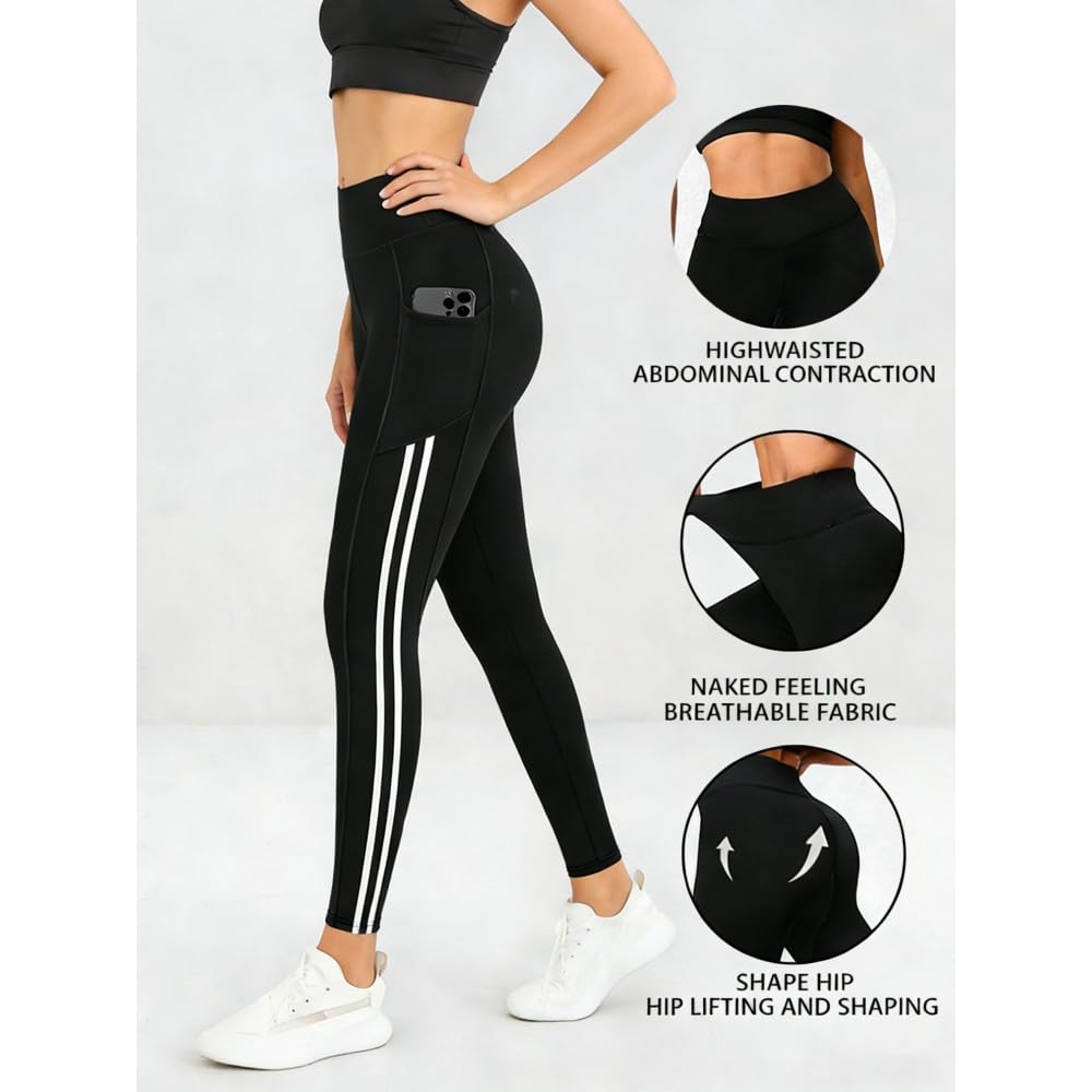 DYRBF Leggings da donna a vita alta per yoga, modellanti, ad asciugatura rapida, controllo della pancia, con tasche, per palestra, corsa