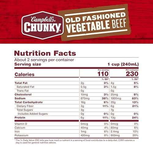 Image of Campbell's Chunky Soup, Old Fashioned Vegetable Beef Soup, 18.8 Oz Can (Pack of 2)