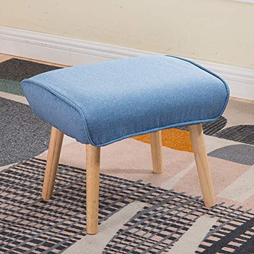 Taburete de madera maciza nórdico en tela azul para sofá y dormitorio 2