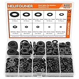 HELIFOUNER 600 Pieces 8 Sizes Black Nylon Flat Washers Assortment Kit - M2 M2.5 M3 M4 M5 M6 M8 M10