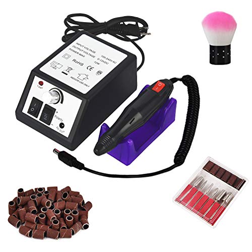 yinhua Electric Professional Nail Drill Nail Drill Machine Manicure Grinder Tools 20000RPM, Removing Acrylic Nails with 100Pcs of Sanding Bands and 6 Replaceable Drill Bits for Home Salon Use Black