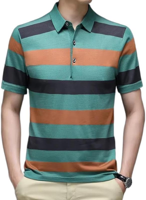 Men's Striped Button Front Casual Shirt Collared Short Sleeve Summer Tops