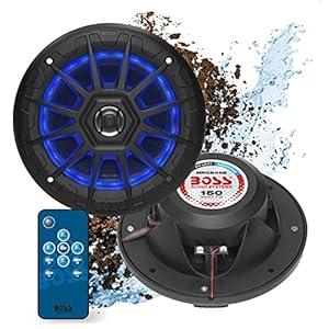 BOSS Audio Systems MRGB55B 5.25 Inch Marine Speakers – Weatherproof, 150 Watts Per Pair, 75 Watts Each, Multi-Color Illumination, Full Range, 2 Way, Sold In Pairs