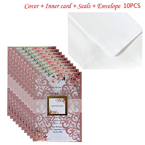 DEARLOYEA 10 peças/conjunto elegante de cartão de convite de casamento com cinta de renda envelope s
