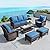 SUNSHINE VALLEY 6 Piece Patio Furniture Set with Swivel Chairs, High Back Wicker Rattan Sofa with Extra Thick Cushion, Coffee Table and Ottoman, Outdoor Conversation Set for Backyard Deck, Blue