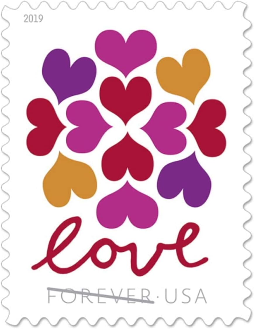Hearts Blossom Love US Forever Stamps Wedding, Celebration, Graduation (5 Sheets, 100 Stamps)