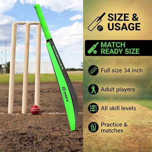 Image of G-Max Phoenix Cricket Bat Full Size HDPE Plastic Lightweight Design Black & Green Massive Sweet Spot Ideal for Tennis Ball & Soft Ball Practice