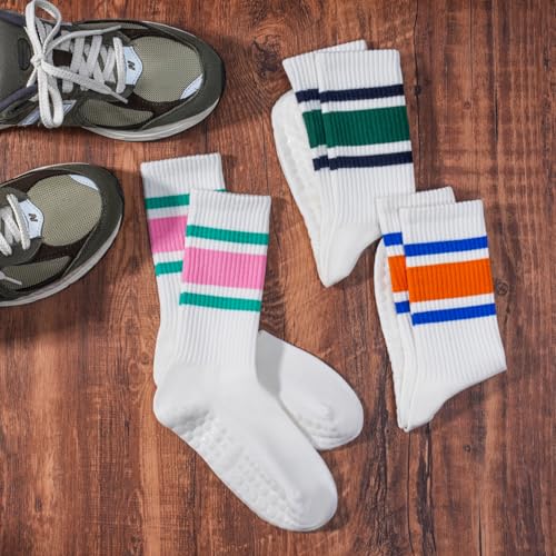 Image of Pilates Socks for Women Non Slip, Cotton Crew Grippy Yoga Socks with Grips for Maternity Hospital Workout, 3 Pairs