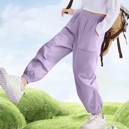 Boys Cargo Pants Casual Solid Color Elastic Wasit Trouser Lightweight Lounge Pull On Hiking Pants for Kids 3-16 Years3