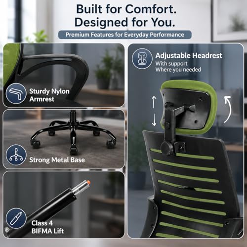 Image of HIGHLIVING Ergonomic Office Chair | Adjustable Headrest | 120 Tilt | Breathable Mesh Back | Moulded Foam Seat | Class 4 Gas Lift | Metal Base | High Back Computer Chair for Home & Office
