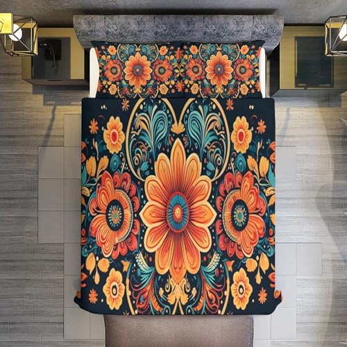 Parure de lit bohémien en microfibre douce avec impression de qualite fleurs botaniques - 3