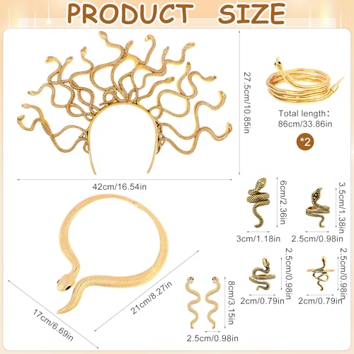 Waldeinsamkeit 10Pcs Halloween Medusa Snake Costume Medusa Headpiece Headband Necklace Earrings Ring Bracelet for Women Accessories2