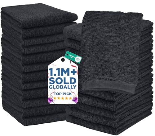 Image of DAN RIVER 24 Pack Wash Cloths for Showering [12x12] - 100% Cotton Washcloths Premium Quality Flannel Face Cloths for Bathroom, Highly Absorbent and Soft Feel Wash Clothes, Charcoal