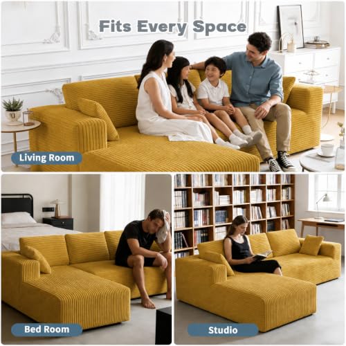 Image of 93 inch L-Shaped Modular Sectional Sofa with Chaise, Boneless Corduroy Cloud Couch with Deep Seat and Oversized Comfort, Flexible Module Combination for Living Room, No Assembly Required