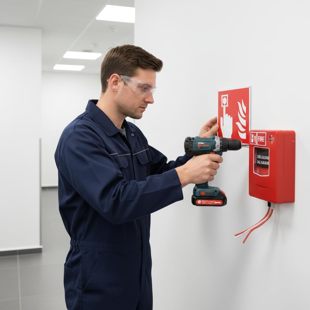Pubblimania PULSANTE ALLARME INCENDIO | Emergenza e sicurezza in alluminio composito da 3 mm di spessore (Cm 14,5x14,5) (Allarme Incendio)