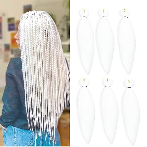 Xiaofeng 6 paqueteslote de extensiones de cabello trenzado preestiradas para mujer, trenzas de ganchillo, color blanco, 20 pulgadas, ajuste de agua