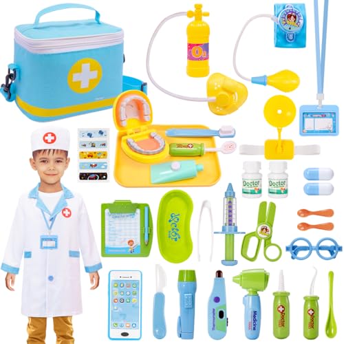 Meland Doctor Kit for Toddlers 3-5, Dentist Play Set with Teeth for Kids Pretend Play Kids Toys Birthday Gift for Toddler Boys Aged 3 4 5 6 Years Old