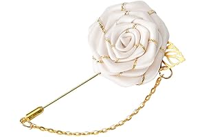 Exquisite Men's White Rose Flower Brooch with Gold Leaf Lapel Pin