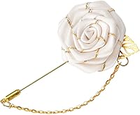 Vista 1 de Broche de rosa con diseño de flor de rosa con hoja dorada, broches de solapa para hombre, broche de cadena de borlas, broches de flor de rosas